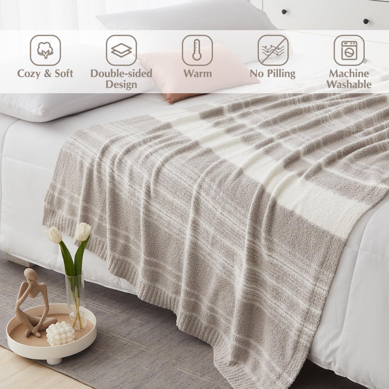WRENSONGE WRENGONGE Taupe Throw Blanket  50x70 Soft Cozy Striped Throw Blankets for Couch  Sofa  Bed  Travel  Lightweight Fluffy Warm Plush Decorative Blankets for Women  Men Kids Gift - Image 4